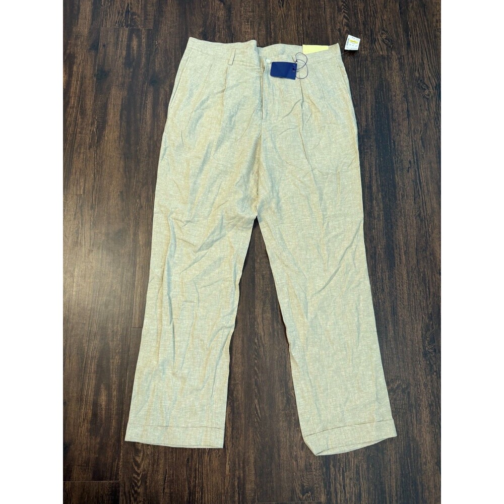 Alan Flusser Pants Men Khaki Tan 38x32(36x32*) Linen/Rayon Blend Chino NWT
